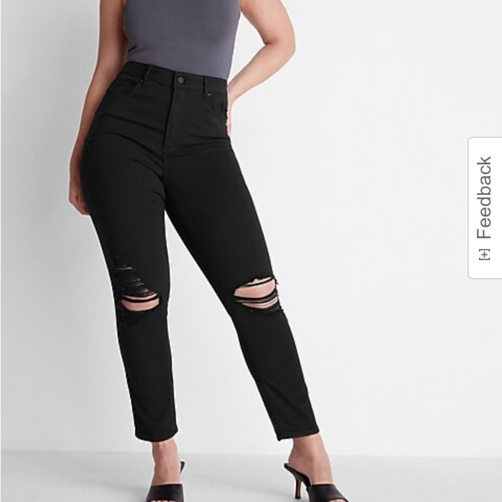 Super High Waisted Black Ripped Curvy Slim Jeans